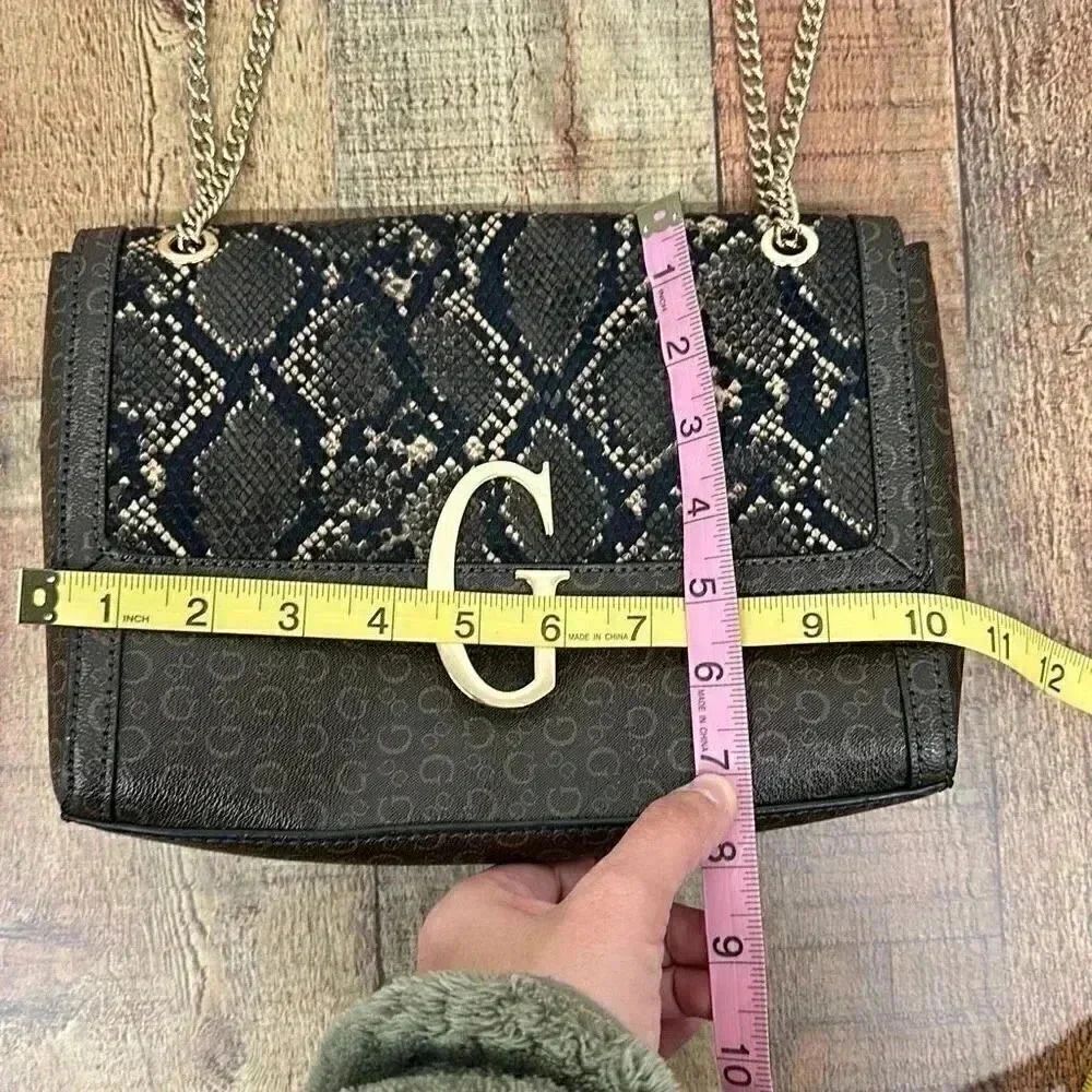 Guess Brown Logo Faux Snakeskin Crossbody Handbag - Picture 3 of 11